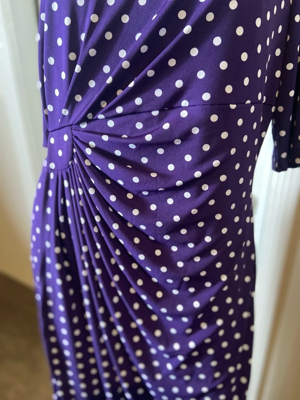 Connected Apparel~Polka Dot~Wrap Dress~Sunburst Side Pleats~1/2 Sleeve~Size 16
